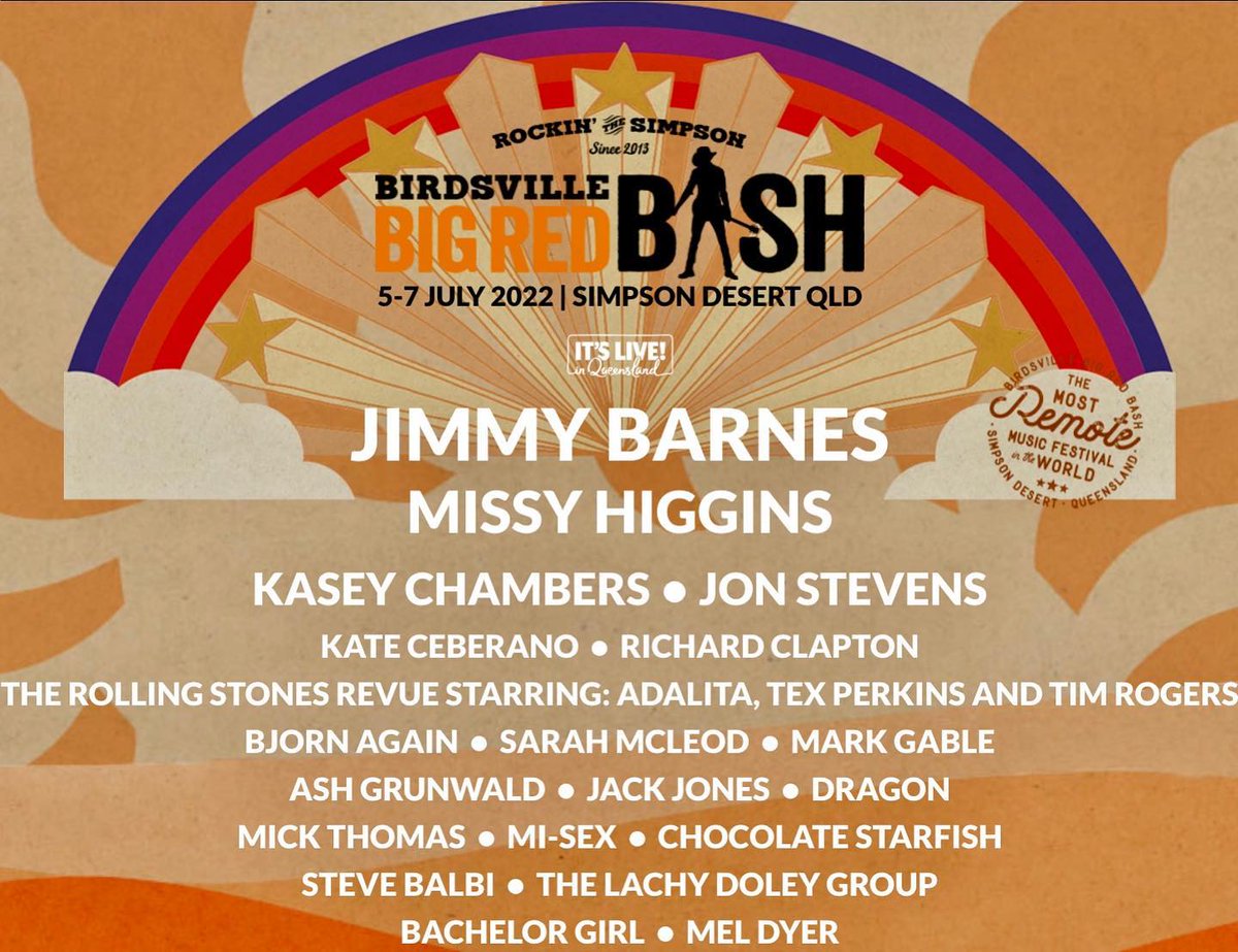 Beyond excited to be a last minute announcement for the @bigredbash festival in Birdsville this July 7. The artists on this festival are all Australian music legends so I feel extremely lucky and grateful to be playing alongside them. 🙏 Woo Hoo!!… 📸 instagram.com/p/Ce7d0H5v_S3/