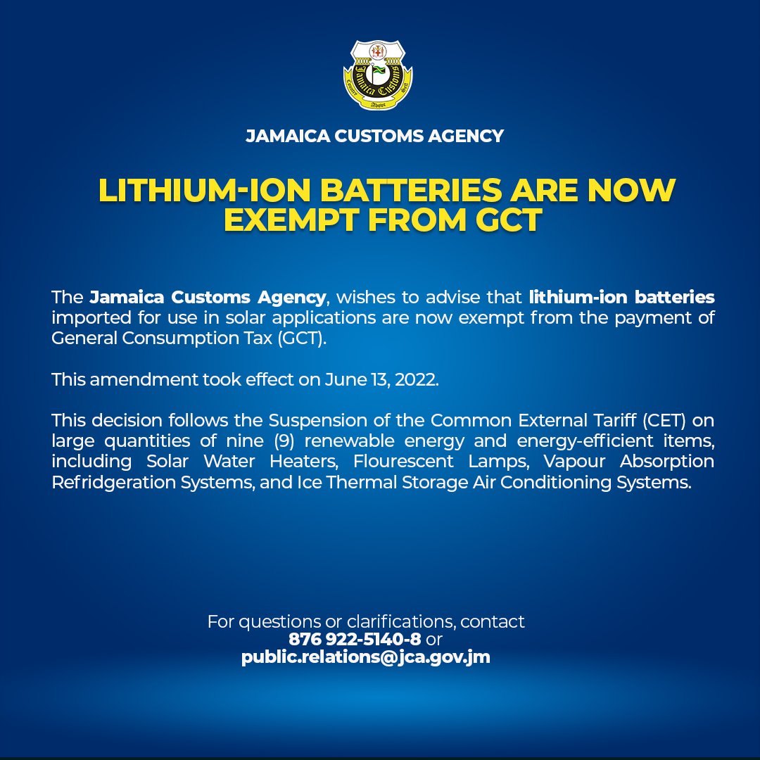 Jamaica Customs Agency on Twitter "IMPORTANT NOTICE Lithiumion
