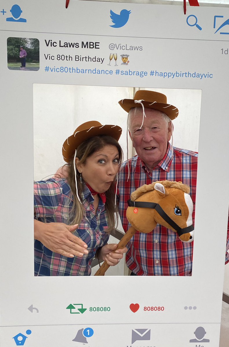 TAFairclough's tweet photo. What a wonderful party … nobody does it better than you V @VicLaws !!! Happy 80th birthday to you 
🤠👢👏🏼🤩❤️🎊🎉 #vic80thbarndance #sabrage #happybirthdayvic https://t.co/IfNW72JDxV