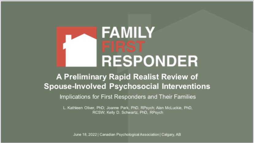 KellyDSchwartz's tweet photo. Beyond proud to have our @CIHR_IHDCYH Team Grant present 3 papers at @CPA_SCP 2022 Annual Convention on the development of an evidence-informed psychoeducation and support program for first responder spouses. @CIPSRT_ICRTSP @SDRT_ucalgary @CPA_FamilyPsych @wayfoundmhg @UCalgary https://t.co/PfYdGT7PDv