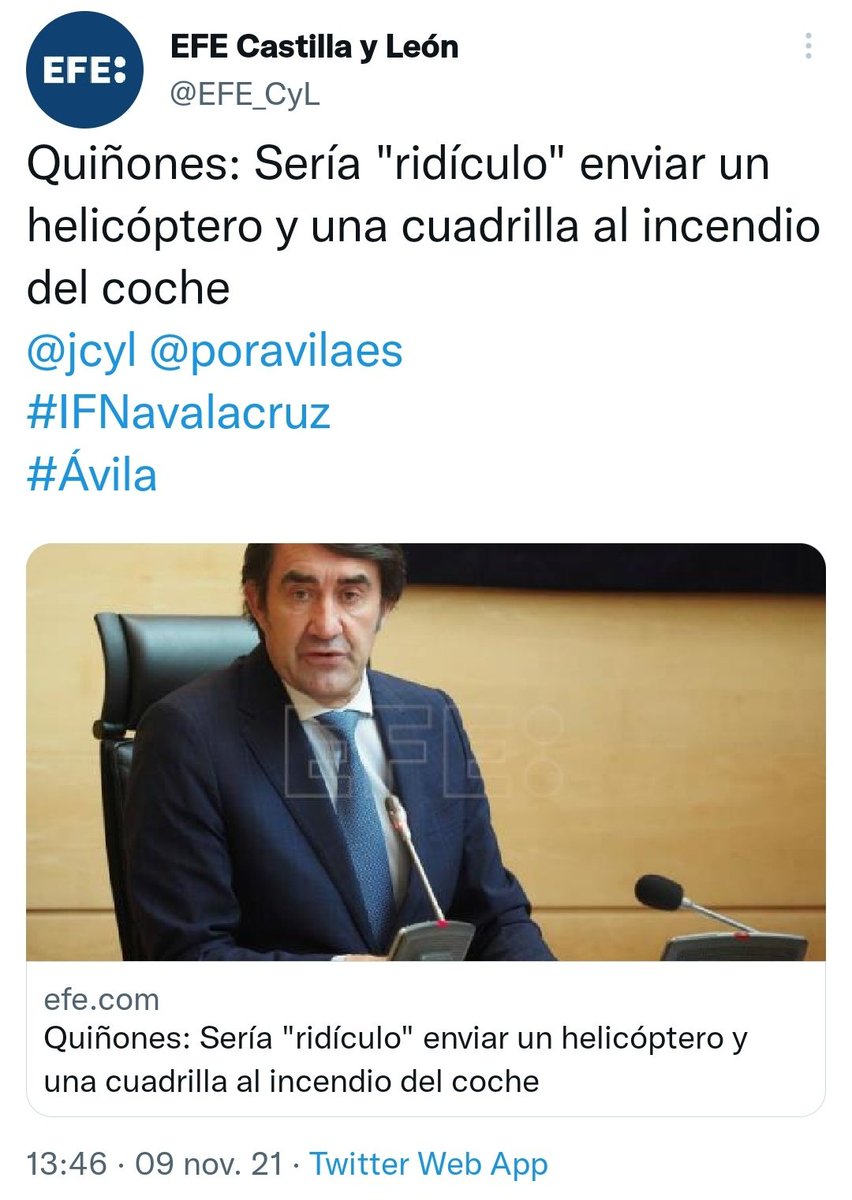 ValladoliDice's tweet image. Hace un año en #IFNavalacruz  Quiñones dijo sería "ridículo"...sabemos lo que ocurrió , imagino que ahora esta esperando que el viento pare y que caiga agua divina y sofoque el #IFSierradelaCulebra #ZamoraSeQuema .
Sois reincidentes y deberíais pagar por ello #QuiñonesDimision