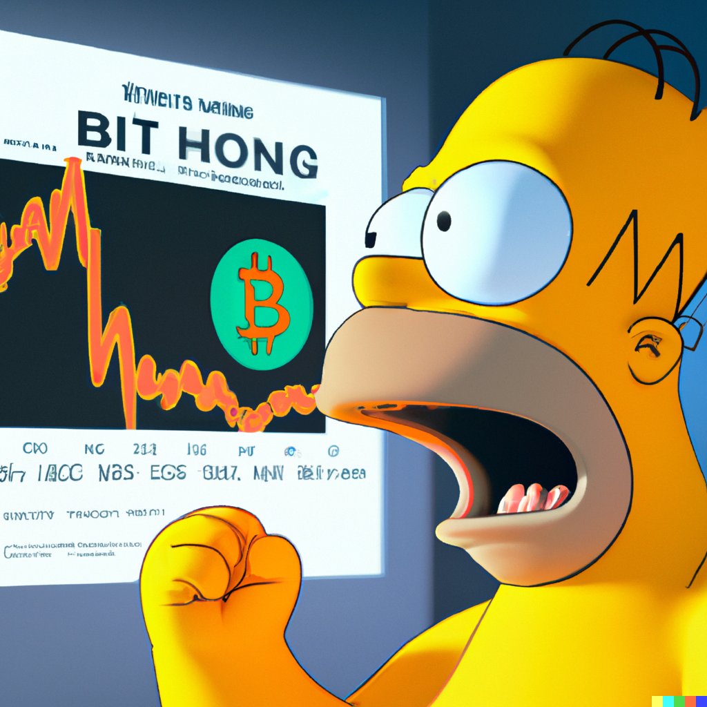 "Homer Simpson reacting to the crash of Bitcoin" made with #dalle2 #dalle #Bitcoin