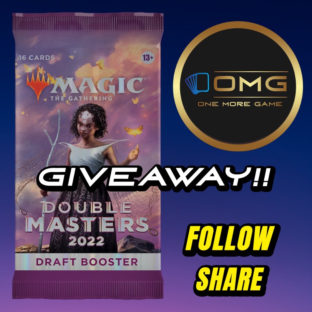 OneMoreGameMTG's tweet photo. Giveaway time! 
Double Master 2022 Draft Pack!
Be sure to like and follow to enter!
Ends June 25 6pm ET
Ships at Launch https://t.co/bLsYEy02tF