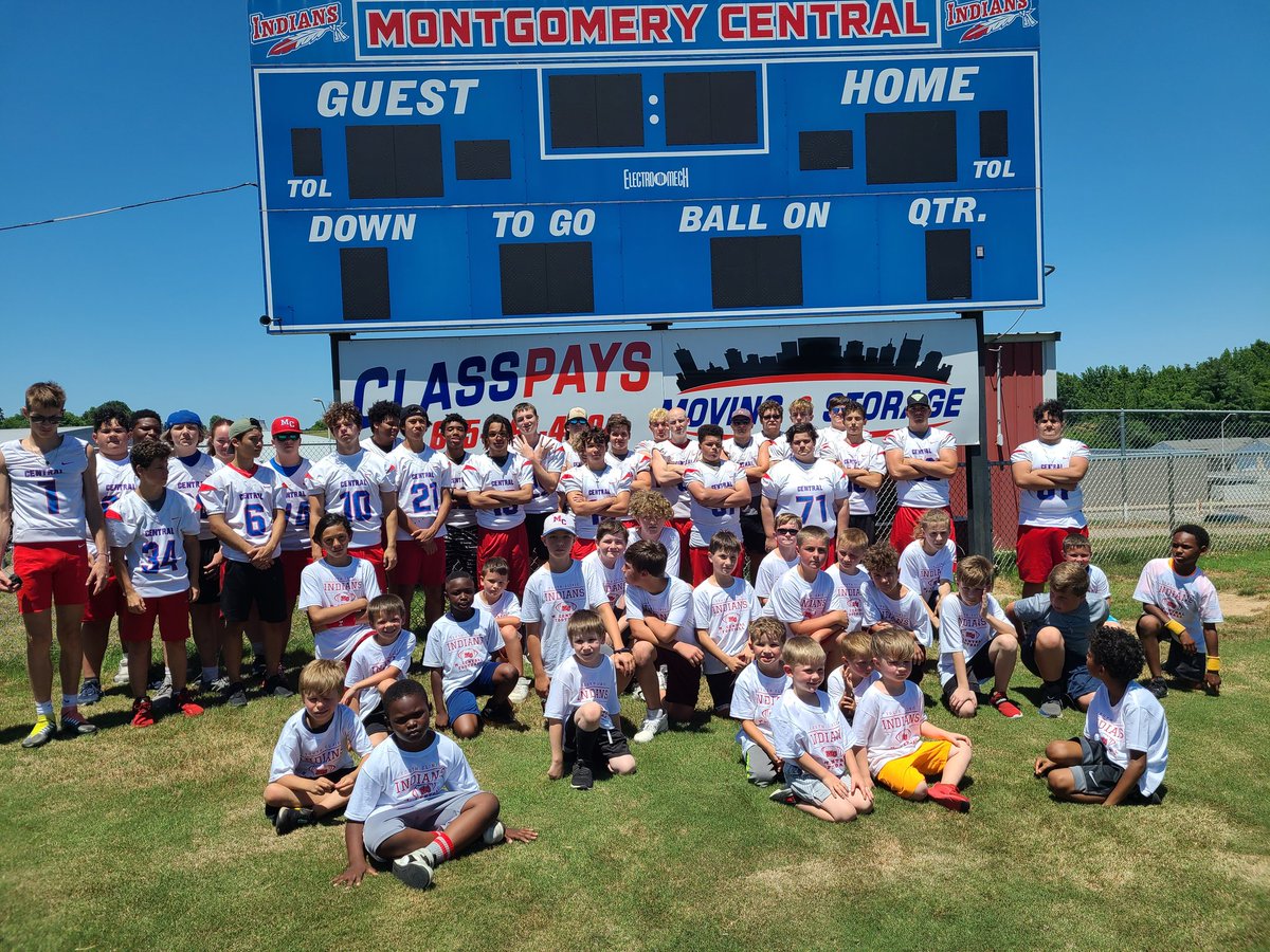 Beautiful day, football, learning and community! The Indians and "future" Indians had a great day of football. Proud of our players, parents, boosters and staff for making today's clinic a success. #warcry @MCHS_Football1 @CoachWright_MC @CoachGrantHill @DonWhite_931