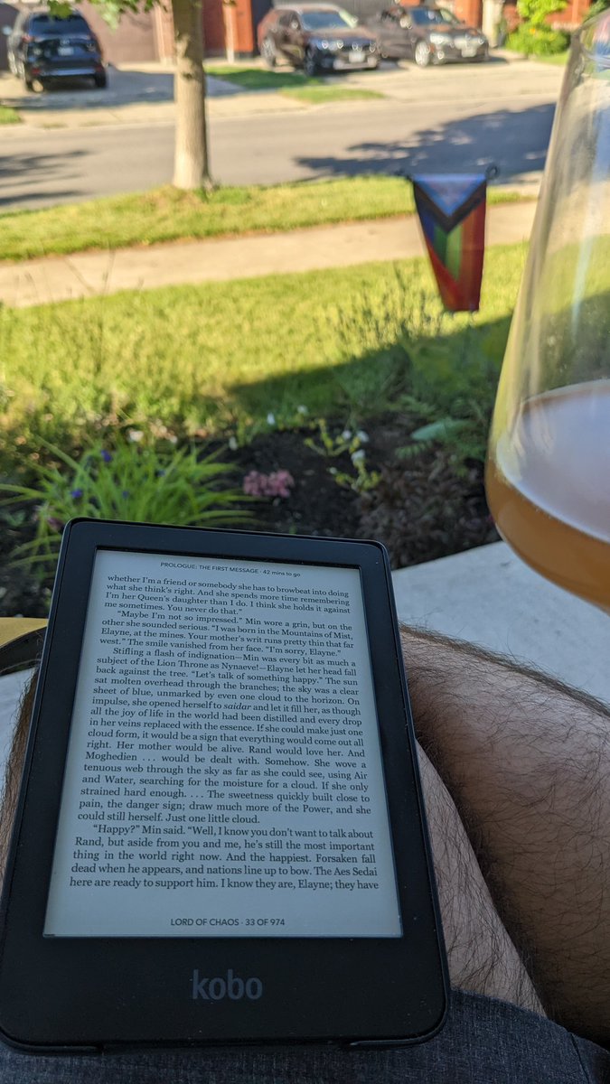 The weather today is essentially perfect for my tastes. I should be doing something productive.  Instead I'm sitting outside reading a great book and drinking a great beer. I feel mildly guilty and yet  not too guilty.  #RechargeTheBatteries