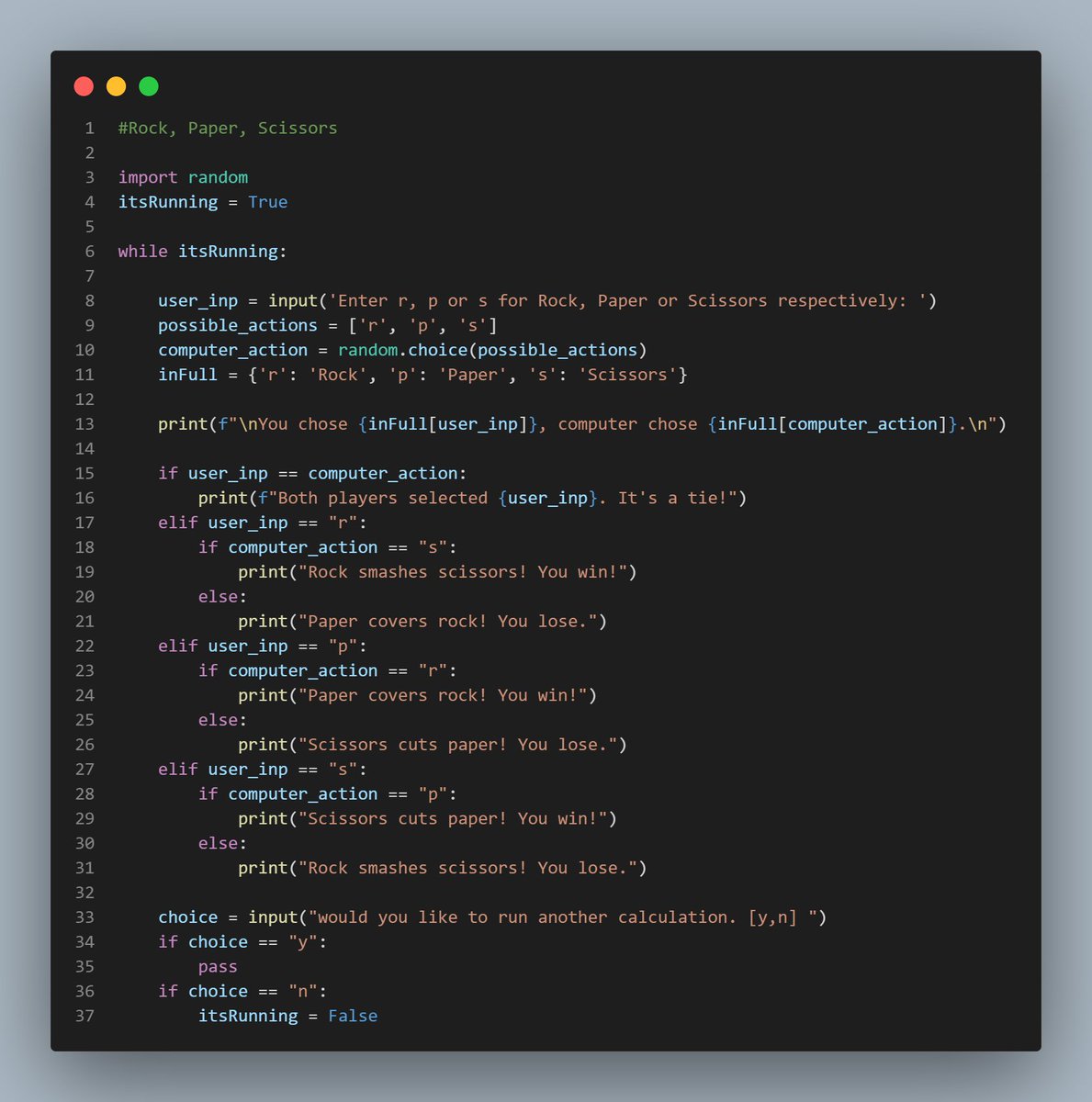iam_odion_'s tweet image. #100DaysOfCode 
Day 4
#Python 
Mini Python projects
- Odd and Even numbers
- Word counter
- Acronym
- Rock, Paper, Scissors
#pythonprogramming #Python3
