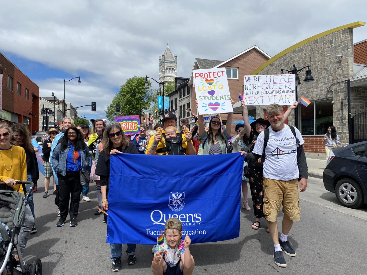 ChrisDeLuca20's tweet photo. Educate through love! Thanks to all the @QueensEduc who came out to the Kingston Pride Parade today! @queensu @QueensEGSS @queensuGazette https://t.co/gZNs5EcrOV