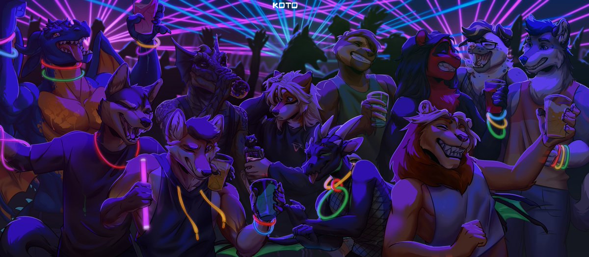 Lizeron1's tweet photo. Art by: @kotoshibe A HUGE PARTY WORTH REMEMBERING FOR YEARS TO COME!!!! Featuring from left to right: @LibragonSlvr @saiyentom @pierrot901 @DokrisThornhil @kotoshibe @Pandaken__san @vailur @drunkdoggo @KazeWsk https://t.co/G6UsKnMW5k