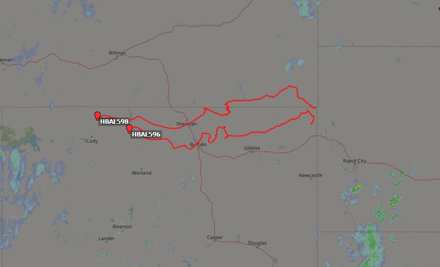 stratoballoon's tweet photo. In the last few days, the two @RavenAerostar #Thunderhead balloons that were operating near Sioux Falls the last week (#HBAL593 & #HBAL596), were joined by #HBAL598 launched from Baltic on June 15. Then, the trio moved across South Dakota towards Wyoming.
(...more...) https://t.co/V2QshTc18S