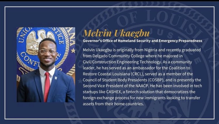 naacp_laycd's tweet photo. Congratulations to our Delgado Grad and 2nd Vice President Melvin Ukaegbu who will be working alongside the governor! https://t.co/WHiQyCX5Ai