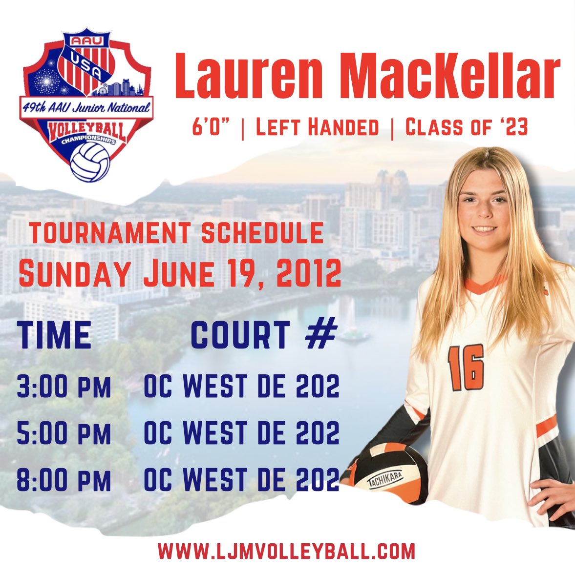 Extremely excited to announce that the schedule for the 2022 AAU Volleyball Championships in Orlando, FL this weekend! 

Should be some fantastic competition, and if you can’t make it the tournament will be live on Baller TV.

ljmvolleyball.com
