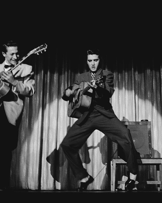 Elvis Presley on stage in Vegas, 1956