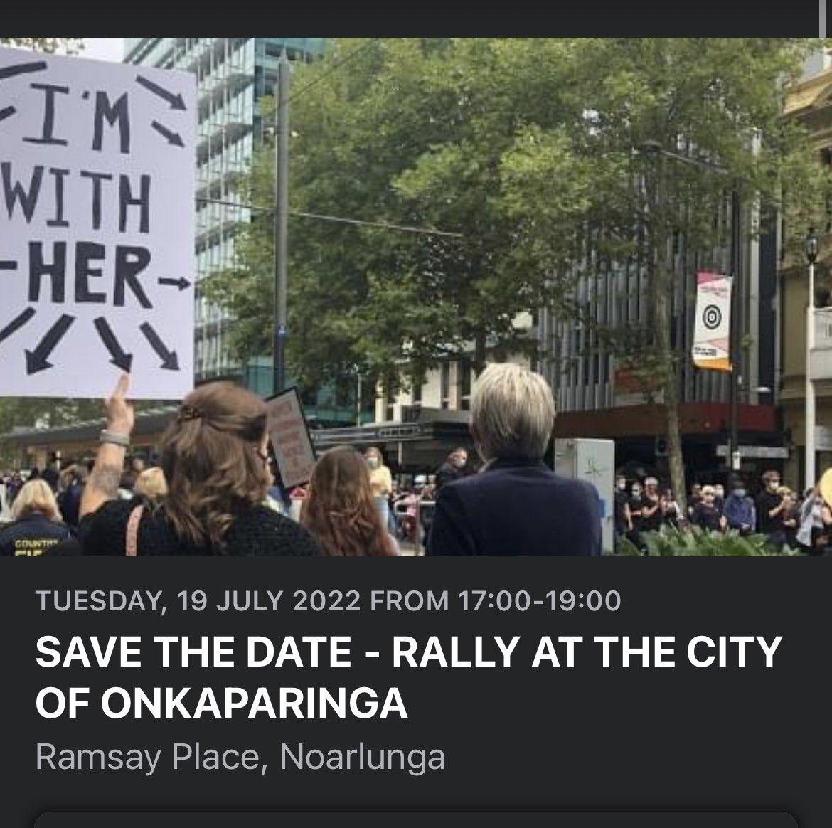 BeckyBHC's tweet photo. Please join us at Ramsay Place, Noarlunga at 5pm on Tuesday 19 July 2022. We need our Council to HEAR us. We will gather together ahead of the next Council meeting and make sure we are listened to. https://t.co/OvT9wfFaa0 #EnoughIsEnough #onkaparinga #misogyny https://t.co/gGOdyhNF7q