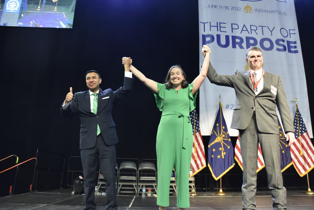 indgop's tweet photo. Introducing our 2022 statewide ticket (L-R): Diego Morales for secretary of state, Tera Klutz for auditor of state, and Daniel Elliott for treasurer of state!

#2022INDGOPCON https://t.co/aFFW0uAmsz