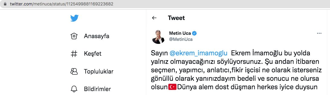 Metin Uca, İmamoğlu'na sosyal medya üzerinden çağrı yaptı,
➡️Dünya alem dost düşman herkes iyice duysun, GÖNÜLLÜ olarak yanınızdayım bedeli ve sonucu ne olursa olsun'' dedi,
🔴İmamoğlu da şimdilik GÖNLÜNDEN KOPARAK Metin Uca'ya 30 Bin TL'lik iş verdi!