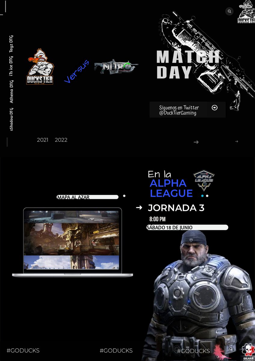 Enfrentamiento de la Noche 🦆🔥
En la <a href="/Alpha_gg_/">Alpha Esports</a> 🐺
🆚 <a href="/NitroGamingof/">Nitro Gaming</a>
en punto de las 8:00 PM
En participacion de :

➡️@ShadowTenred
➡️<a href="/Jaeger_DTG/">Jaeger DTG</a>
➡️@Athenea_Eli
➡️@saulyourdaddy

#GODUCKS

Ceo @Athenea_Eli