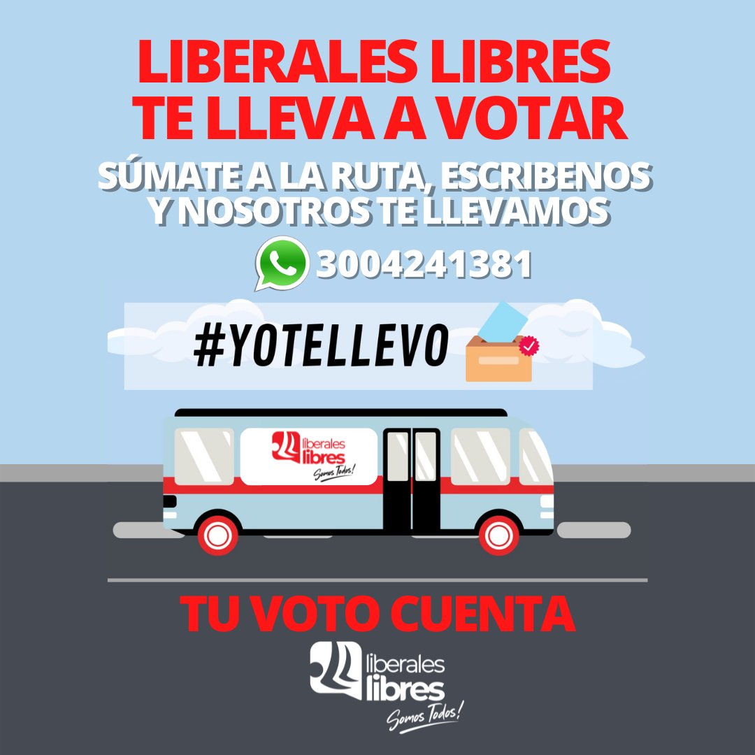 LiberalesLibres's tweet photo. Liberales Libres te lleva a votar

Escríbenos y nosotros te llevamos

Tu voto cuenta

Mi voto es #secretosky

#votoporelcambio #petropresidente #somosliberaleslibres #pactosabroso #PactoHistorico https://t.co/IYwATuymBL