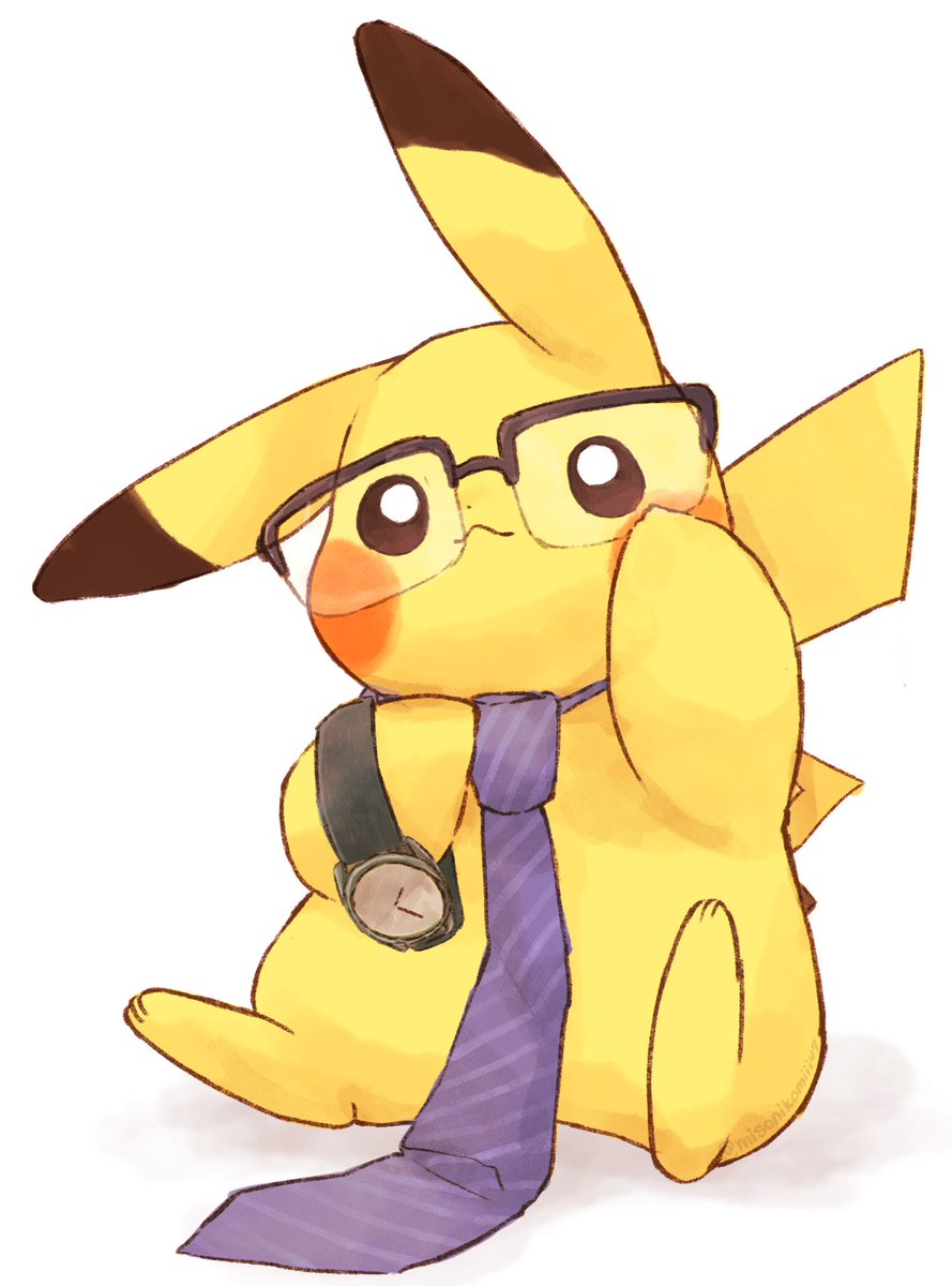 pikachu no humans pokemon (creature) glasses solo clothed pokemon necktie watch  illustration images