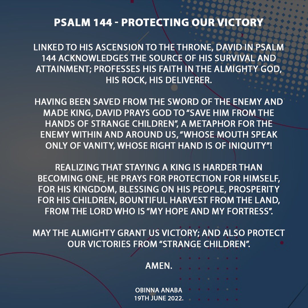 Chijianaba's tweet photo. Good morning and a happy Sunday. We continue our Journey Through the Psalms with Psalm 144. My notes to the Psalm and Chant music are available here and on my social media handles.
#psalms #psalmsofdavid #sunday #sundayservice #hym #obinnaanaba https://t.co/brIt4zpYzH