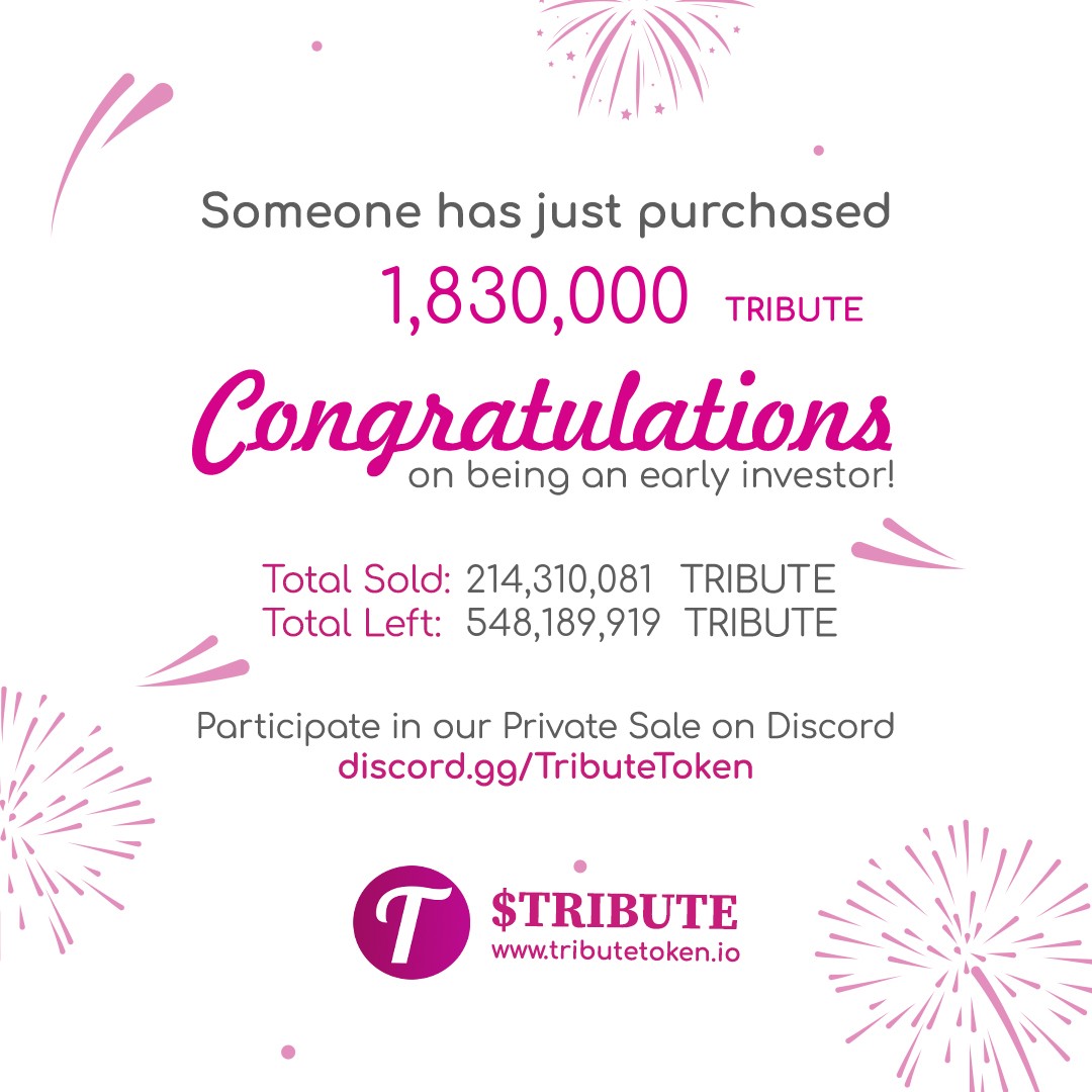 A Findomme or a finsub has just purchased 1,830,000 TRIBUTE. Congratulations on being an early investor! 

Total Sold: 214,310,081 TRIBUTE
Total Left: 548,189,919 TRIBUTE

#TributeToken Findom Femdom