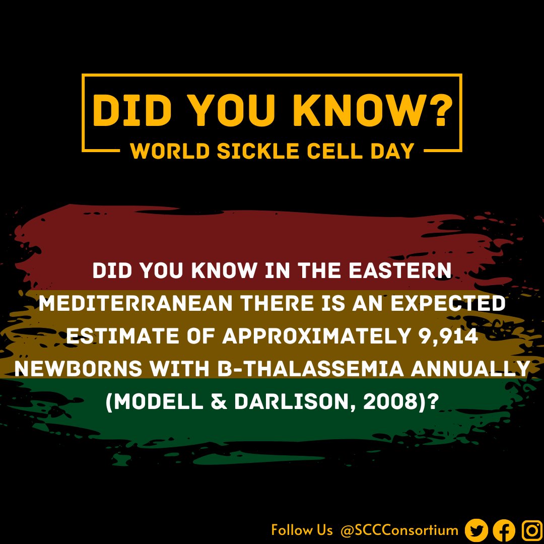 SCCConsortium's tweet photo. Did you know in the Eastern Mediterranean there is an expected estimate of approximately 9,914 newborns with β-thalassemia annually (Modell &amp; Darlison, 2008)? Learn more about #SickleCellHasNoColor by registering for the 24-hour celebration at https://t.co/4lqK9vPd7j https://t.co/6Mr4bsPtx0