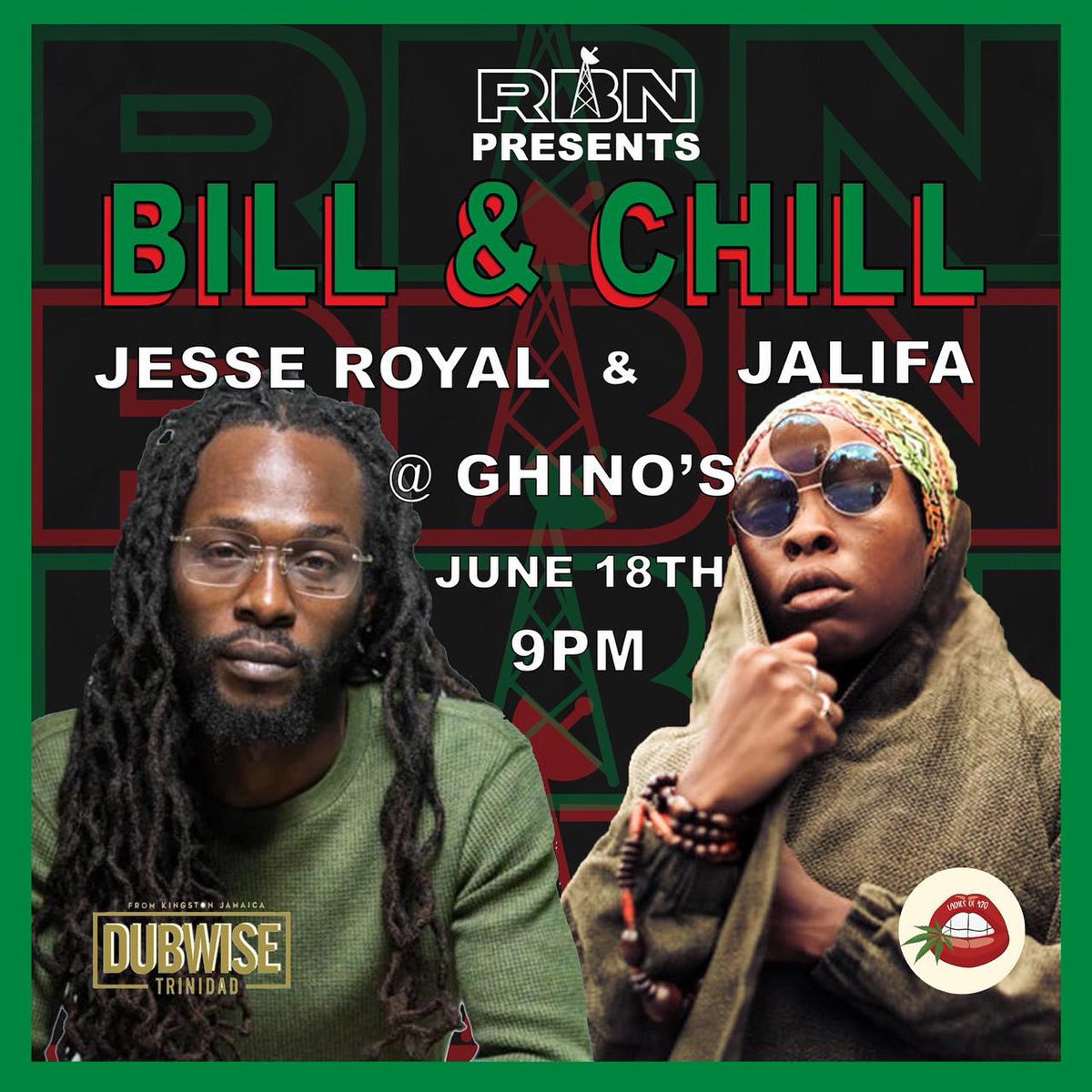 Rebel_Network_'s tweet photo. @ReBillNetwork Official #REBILLRADIO AFTER SHOW LIME ๐ค
Tonight We Outside With
@JesseRoyal1 @jalifaofficial @DubwiseJamaica @HouseOfWadada
๐ Ghinoโs (IYKYK)
๐ 9PM TIL
#rebillnetwork #rbn #dubwise #saturday https://t.co/16XM4nsqur