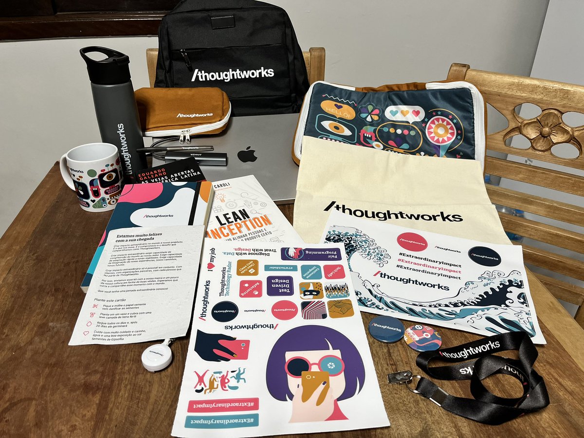 larissar's tweet photo. My onboarding kit as #thoughtworker! So excited to begin at this great company as Delivery Principal next Monday, thanks @thoughtworksbr !! ❤️ https://t.co/DtXrKsXdtR