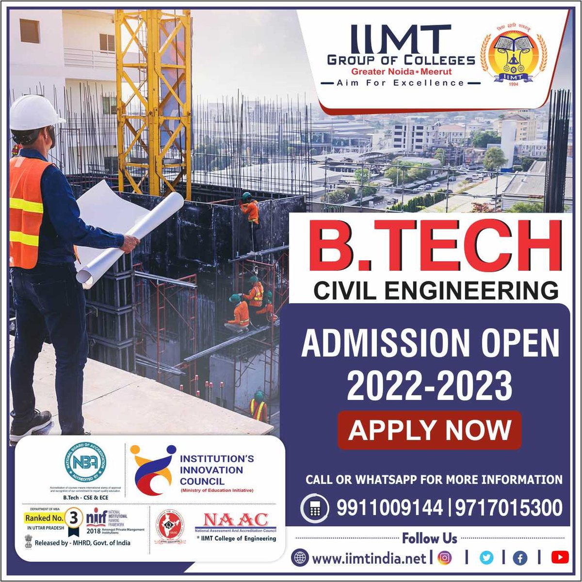 iimtnoida's tweet image. B.Tech Civil Engineering 
Build a Great Career !!
ADMISSIONS OPEN: 2022-23 
iimtindia.net
9717015300, 9911009144
#BTechCivilEngineering #AdmissionOpen2022
#CivilEngineering
#ManagementCollegeGreaterNoida 
#ManagementCollege 
#AKTUadmissiongreaterNoida