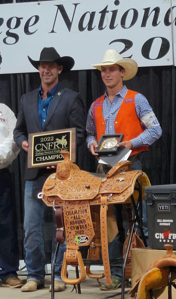 RODEO: Check out some pictures of Cole Walker receiving his men’s all-around national championship hardware at the 2022 College National Finals Rodeo! Photos courtesy of <a href="/UTM_Rodeo/">UTM Rodeo</a>