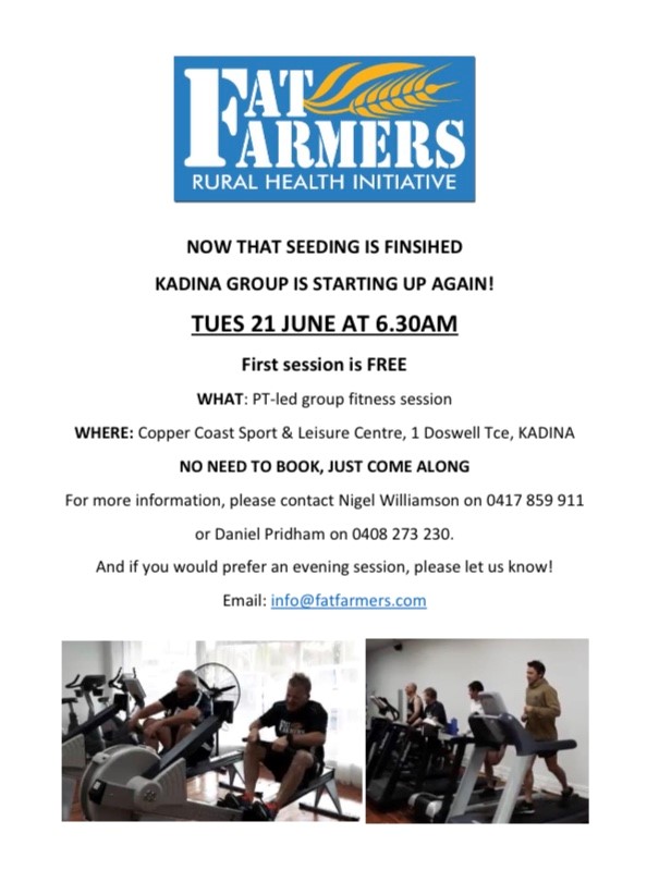Our Kadina group is restarting this Tues 21 June, 6.30am after a short break for seeding. Come and try for FREE! See details below... <a href="/AnnaBinnaFarm/">Ben Wundersitz</a>  <a href="/cgfarms/">Mark schilling</a> <a href="/piringafarm/">nick correll</a> <a href="/PridAgri/">Daniel Pridham</a>