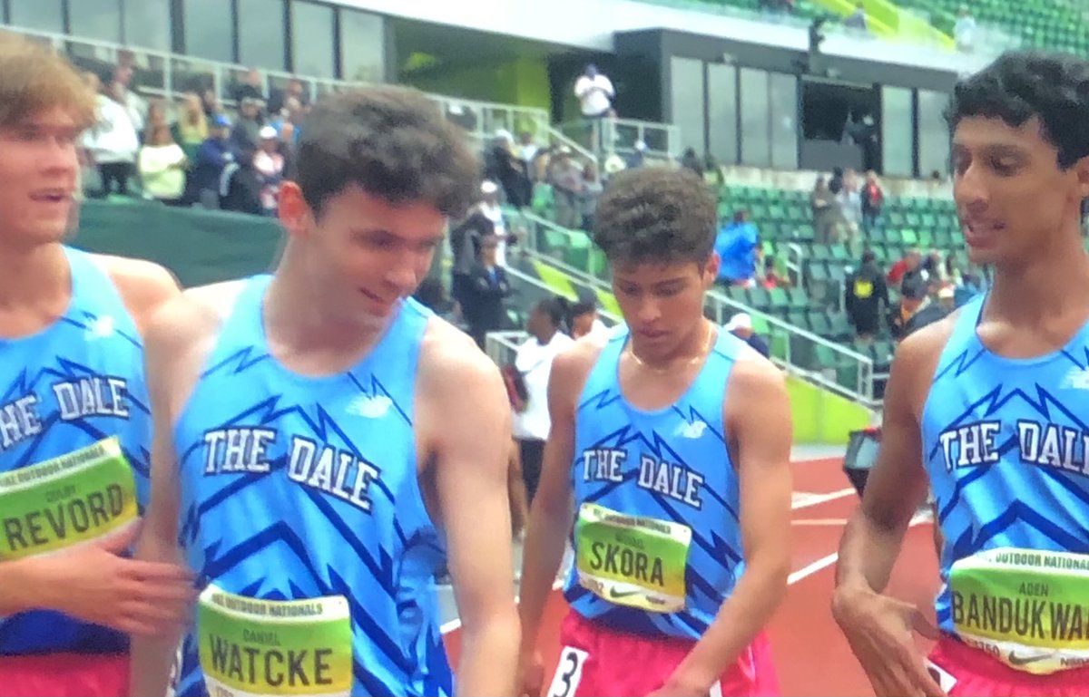 They did it!
Revord to Bandukwala to Skora to Watcke.
7:32.14
School Record.    
Hayward Field Record.
State Record. 
US #1
Nike Outdoor National CHAMPIONS!!!!!