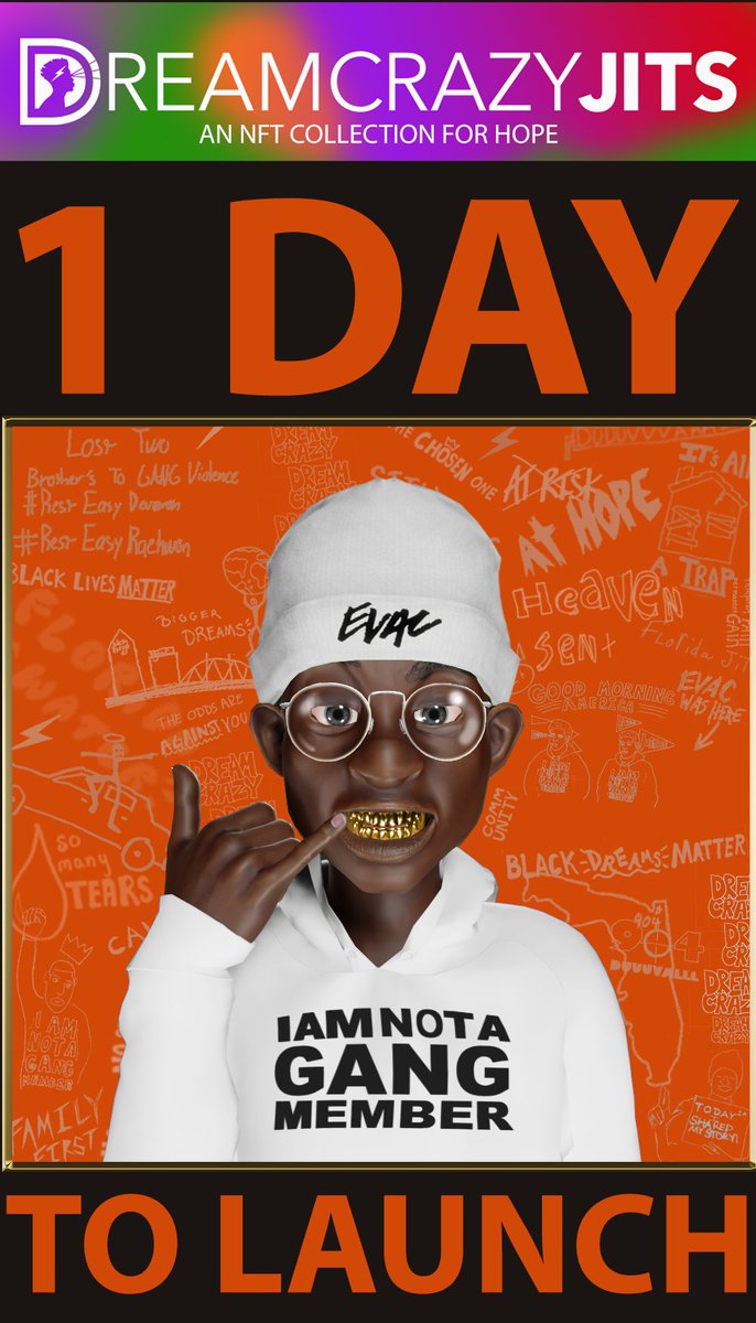 1 DAY TO LAUNCH!  Tomorrow, 6/19, the DreamCrazy JITS O.G. Collection goes live! We've accomplished amazing things IRL &amp; together we'll do it again in the metaverse!!  MINT YOUR'S TOMORROW @ DreamCrazyJITS.com and then BE LOUD about it!  #DreamsMatter #IAmHope <a href="/BLKPRLStudios/">BLKPRL.eth</a>