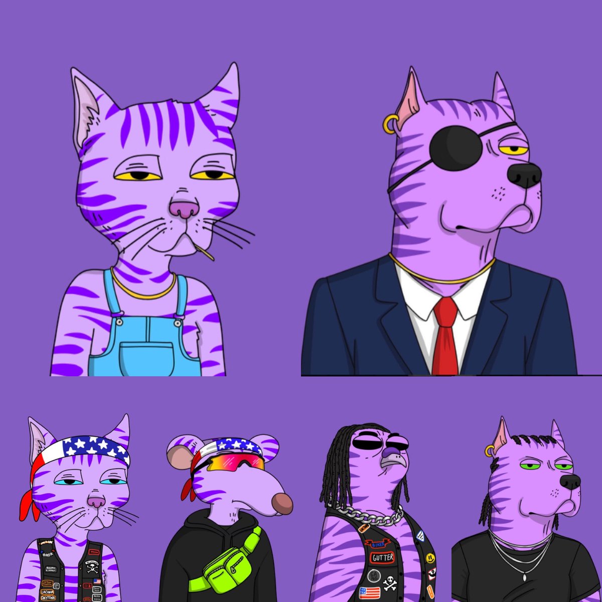 A couple of my latest additions to the purple on purple gang <a href="/GutterCatGang/">Gutter Cat Gang</a> #GangGang #Caturday #CheshireGang