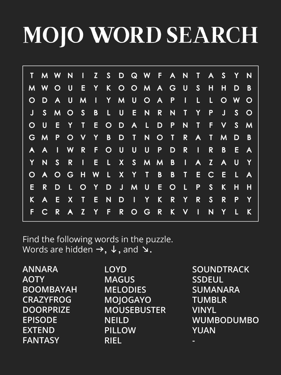 soundofmojo's tweet photo. 4. Finish this word search. https://t.co/hMDCPizzx3