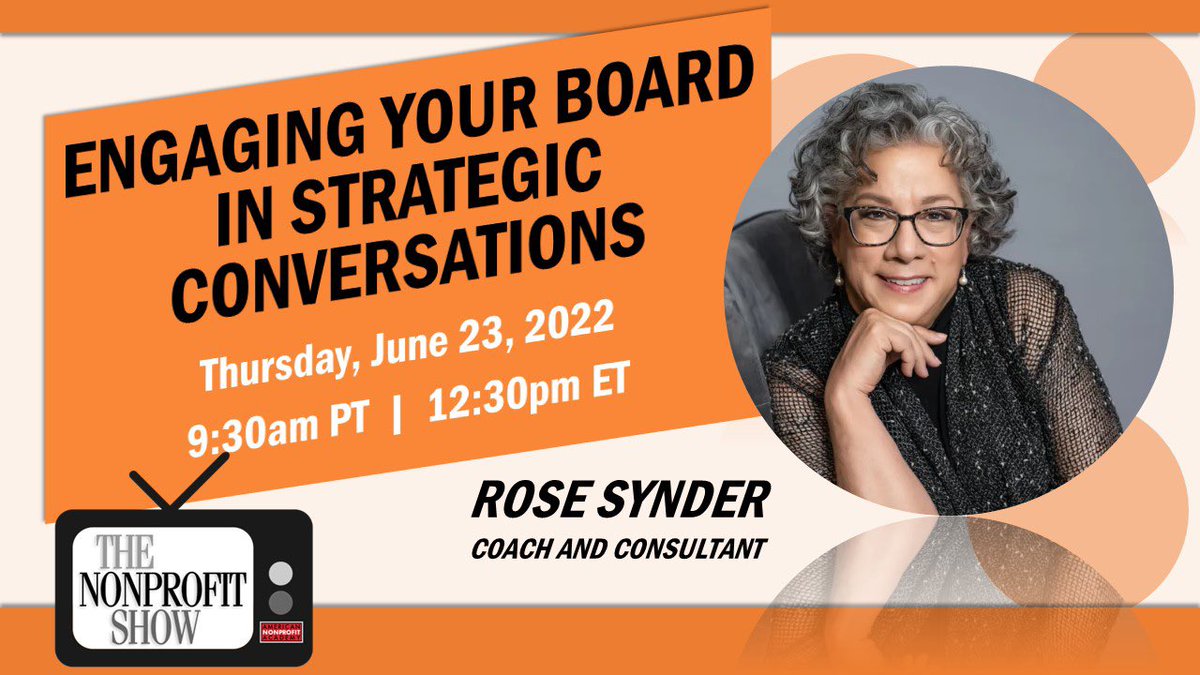 Looking forward to being a guest on The Nonprofit Show on Thursday, June 23, 2022 at 9:30am PACIFIC.  

Co-hosts Julia C. Patrick and Jarrett Ransom have invited me to discuss how we can get nonprofit Boards to embrace strategic conversations.  Register:

lnkd.in/gNtjXndb