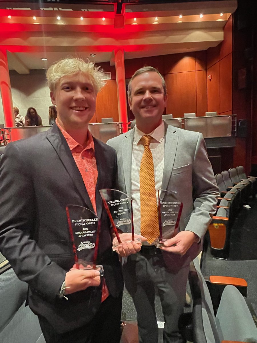 Congrats Drew Wheeler and AD James Mountford on <a href="/HighSchoolOT/">HighSchoolOT</a> #HSOTHonors hardware 🏆
✅ScholarAthlete of the Year <a href="/fvlax1/">Drew Wheeler</a> 
✅AD of the Year <a href="/fvhsbengals/">FVHS Athletics</a> 
✅Student Section of Year <a href="/fvhsorangecrush/">The Orange Crush</a> 
<a href="/FuquayVarinaHS/">Fuquay-Varina HS</a> <a href="/fvlax/">F-V Lax Goblin</a>