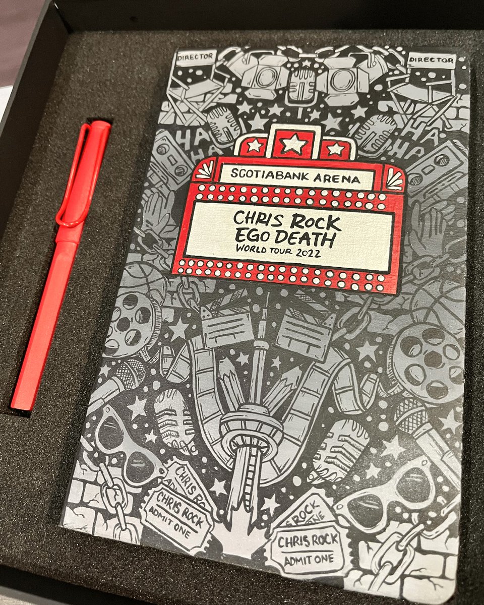 .@chrisrock's show at #ScotiabankArena tonight was definitely one for the books! As a gift, we created a custom notebook inspired by his Ego Death World Tour and Toronto for him to take on the road.