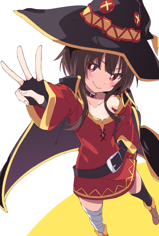 megumin 1girl hat solo red eyes bright pupils witch hat gloves  illustration images