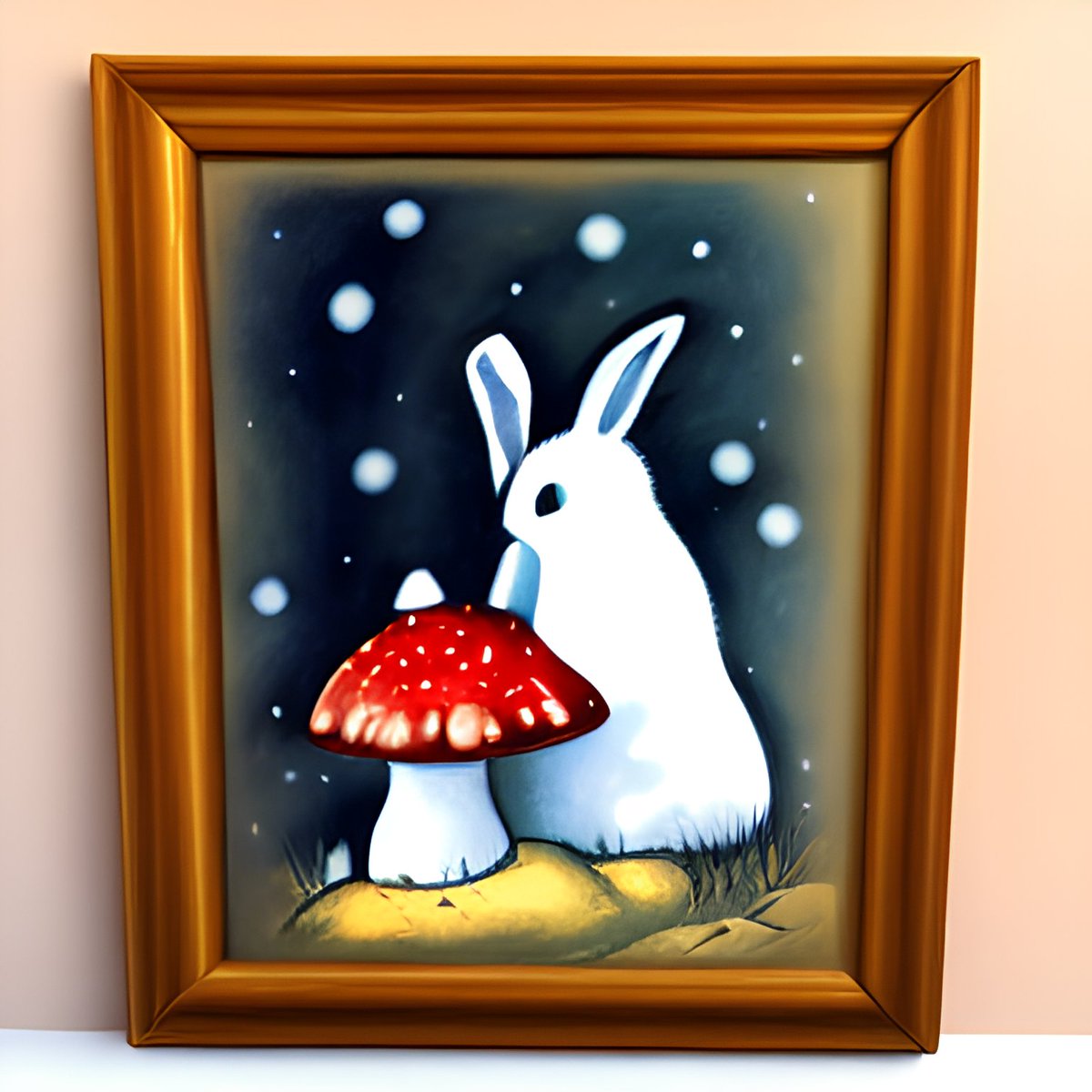 pollinations_ai's tweet photo. "A painting framed on a mushroom depicting a rabbit family during winter , fairytale style" #rabbitfamily #fairytalestyle #painting https://t.co/5DkRiDt0Yl #pollinations #generativeart #machinelearning https://t.co/23DKk3GYC5