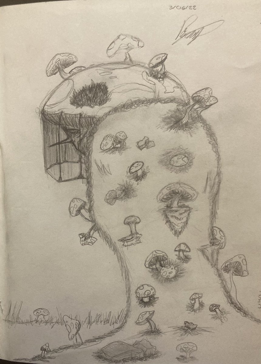 pinazel's tweet photo. Forgot to post this in here- anyway… Is a mushroom man 🍄 #mushrooms #illustrationart #art #drawing #traditionalart https://t.co/3xxSYv9PNA