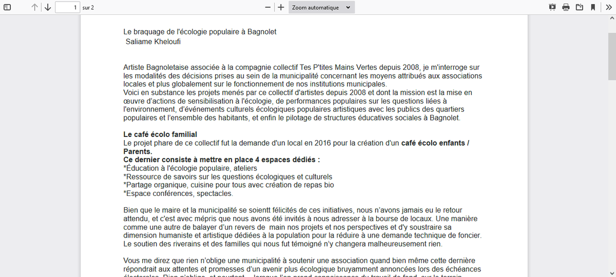 A Bagnolet , l'association écologiste Tes petites mains vertes œuvre sur le terrain depuis 15 ans et la Mairie ne lui a jamais octroyé aucune aide. Elle préfère l'écologie décoloniale. PETIT RAPPEL DES FAITS
1/