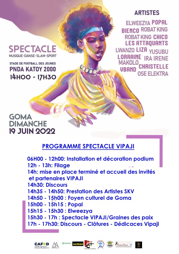 David_Kasi_'s tweet photo. Voici pour vous le programme de la deuxième édition de #VIPAJI. 

On se retrouve tout à l'heure à Katoy 2000 pour vivre le seul et l'unique spectacle multidisciplinaire de la ville qui prône la paix, la non-violence et la protection de l'environnement. 

L'entrée est gratuite https://t.co/eTcZyLWCJ8