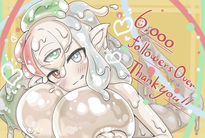 ㊗️Twitterフォロワー6,000人突破ありがとうございます〜!!!🎉🎉🎉
╰(*'︶`*)╯♡
感謝のおっぱい枕なスライム娘123号ちゃん〜〜!!!! 