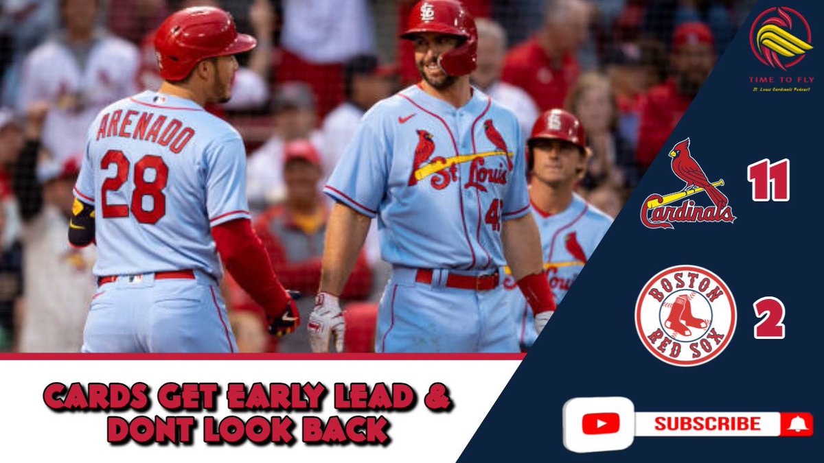 TimeToFlyPod's tweet photo. Cardinals offense erupts to beat Red Sox 11-2

@AdamRaymer11 is back with post game thoughts. 

Please don’t forget to SUBSCRIBE!!!

#STLCards #DirtyWater 

https://t.co/Z3OP5JCvtb https://t.co/RHMYunUeXg