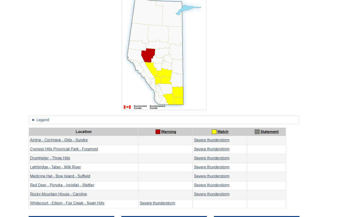EC Severe thunderstorm warning in effect for forecast areas. For location details visit: weather.gc.ca/warnings/index… (10:12pm) #ABRoads #ABStorm