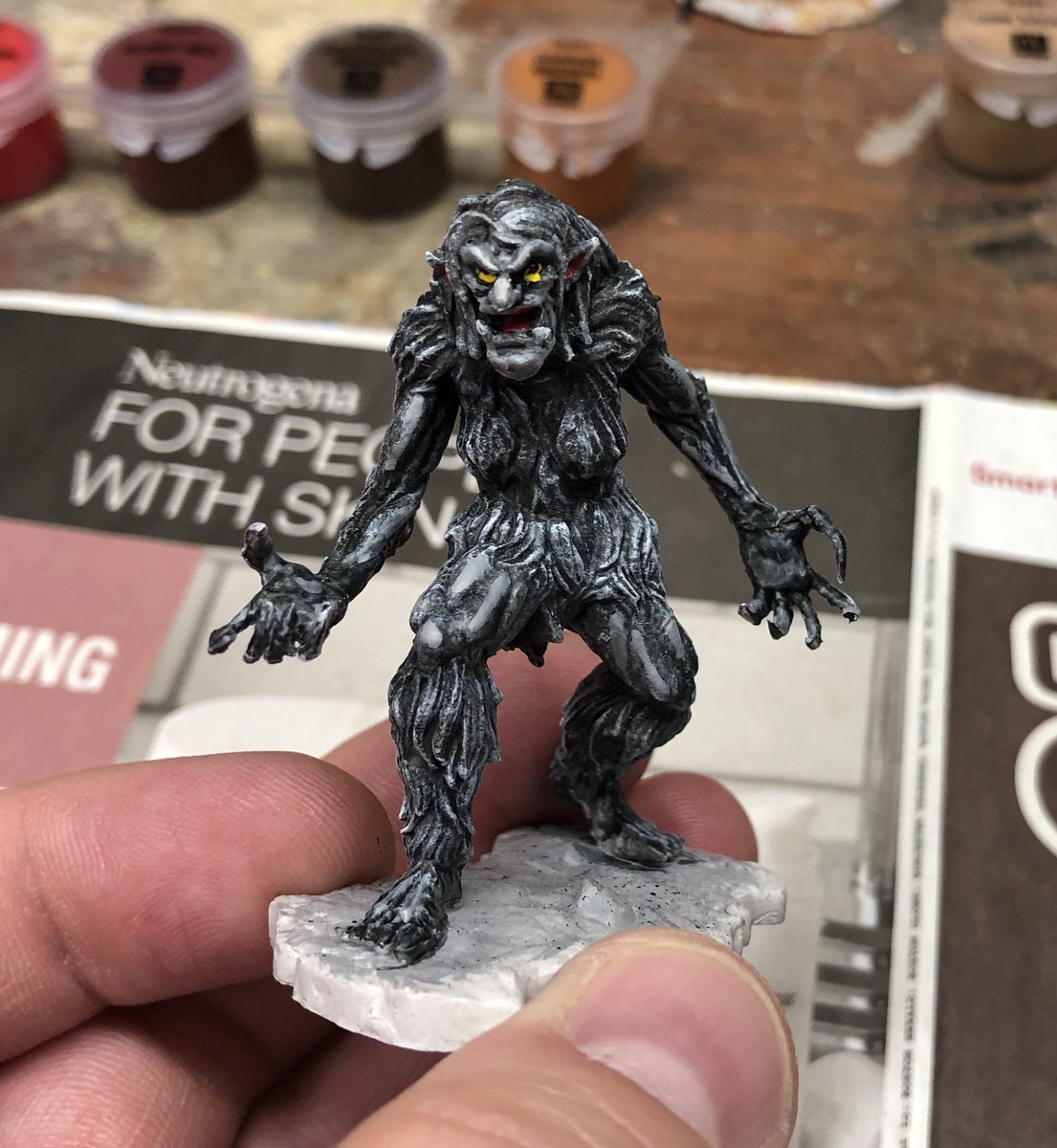 timbairdauthor's tweet photo. That’s not entirely bad. Hmm. Time to finish the cave for some photos to submit for the @ThatsE painting contest.
#DnD #IceTroll #miniaturepainting #ttrpg https://t.co/cV9GDPHTbU