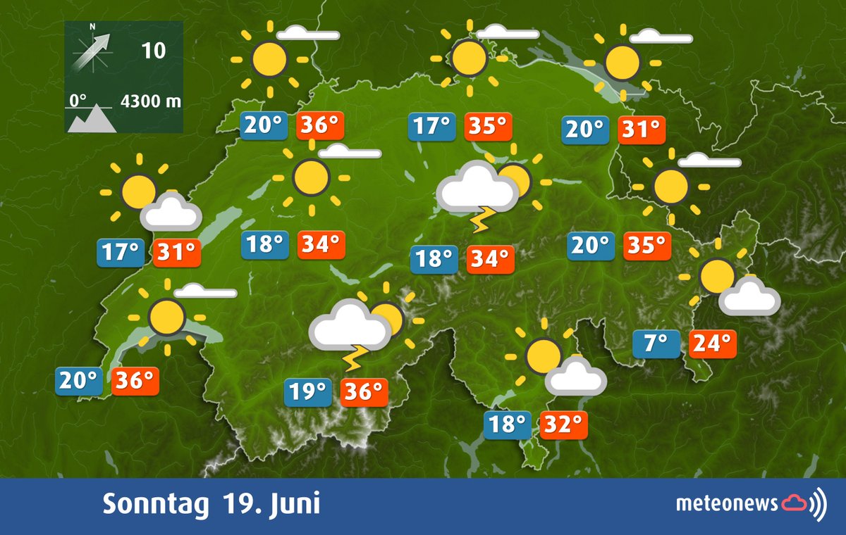 MeteoNewsAG's tweet photo. #Heisser #Sonntag!🥵 Am Morgen noch zwischen 17 und 21 Grad. Am Nachmittag heisse 34 bis 36 Grad mit etwas Südwestwind. Eine #Abkühlung gibts in den #Gewässern. Wassertemperaturen unter https://t.co/U9W3RkqZL5.

Kommt gut durch die Hitze mit https://t.co/2lv0pkxXAz😃 (ht) https://t.co/xYqI5o5JXc
