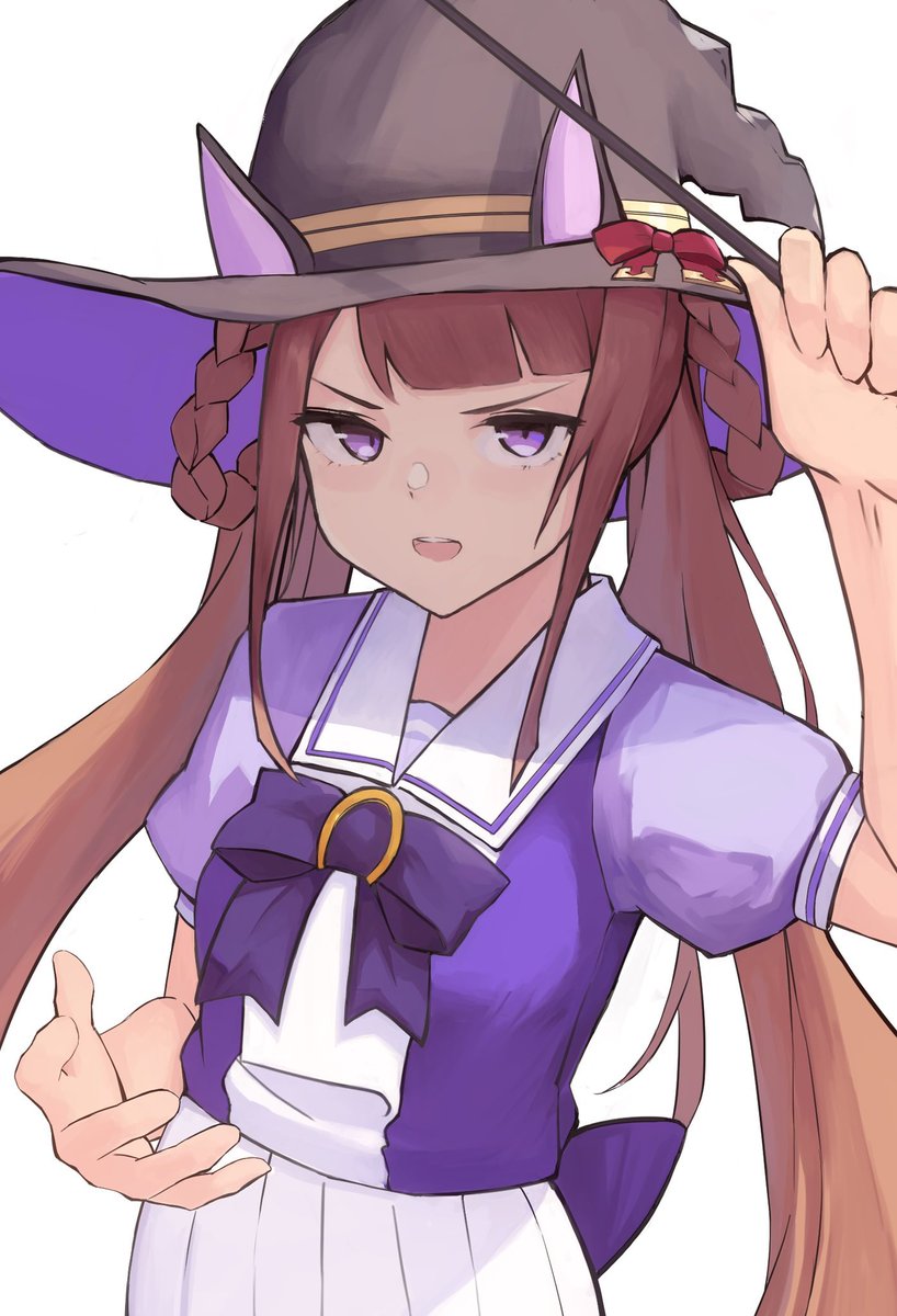 sweep tosho (umamusume) 1girl solo hat twintails brown hair witch hat white background  illustration images