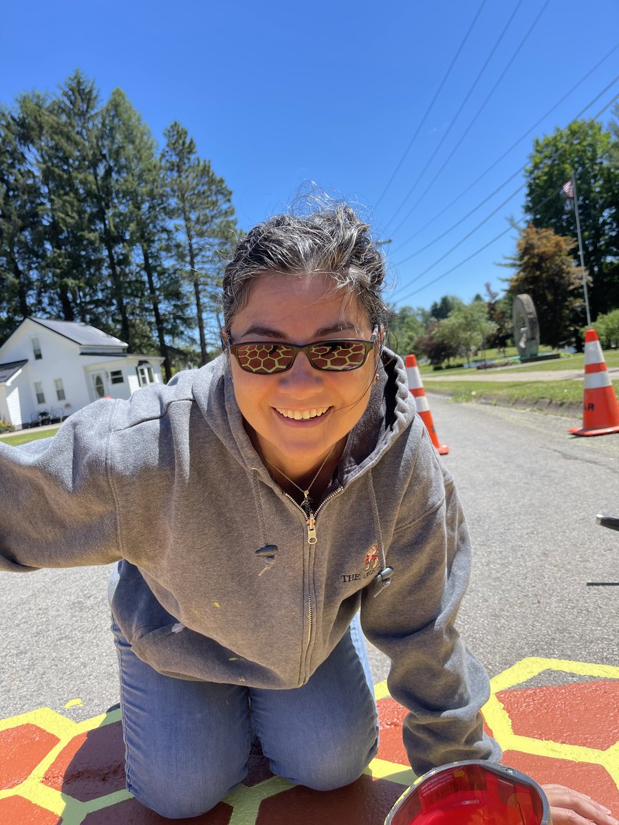 ImpactCorry's tweet photo. Our volunteers have been busy bees 🐝 painting a honeycomb crosswalk on Mead Avenue! Thank you to all of our volunteers, this work would not be possible without you! Interested in helping us? Contact Impact Corry to get involved today! #ImpactCorry #CorryPA #RemakingRural https://t.co/slabLY59fS