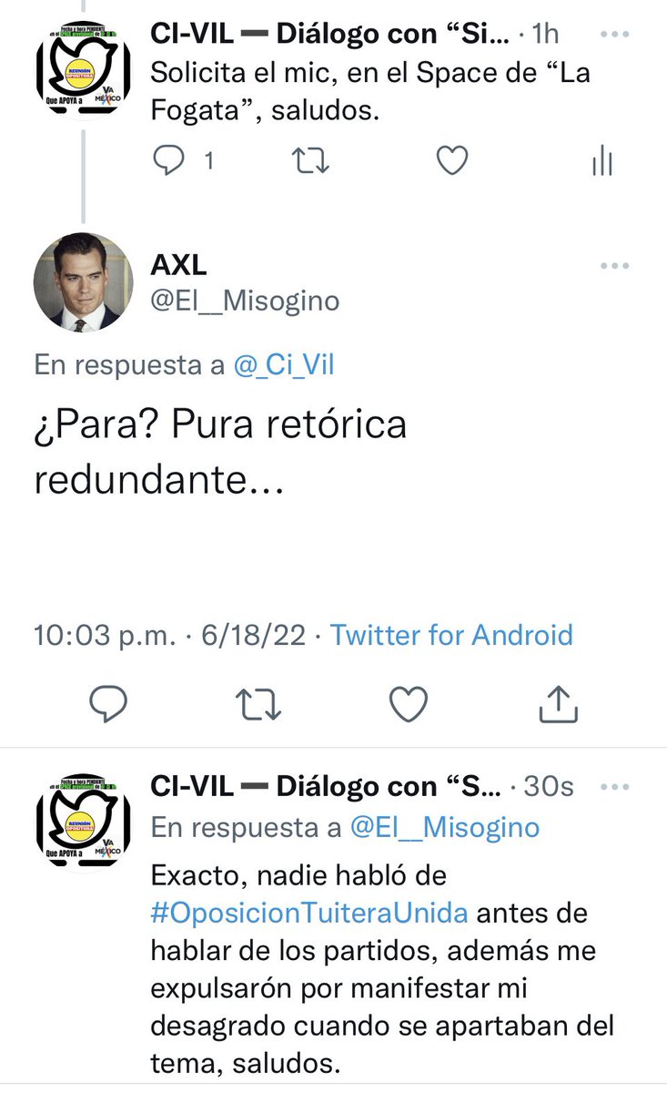 PazConDialogo's tweet photo. @aracelibs @lupivare Ok. Estoy tratando de volver a juntar la fuerza q tuvo #TodosSomosLoret y para eso propongo hacer un “Space neutral opositor”, entre al Space “La fogata” donde estaban #SocCivil y #MacCiudadano como hablantes y #Axl estaba como oyente y le dije q solicitara el Mic. ¿Qué opinas? https://t.co/VvnR4ycgIw